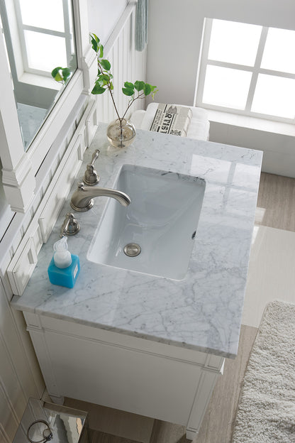 Renovate for Less Atlanta Brittany 30" Single Vanity, Bright White w/ 3 CM Carrara Marble Top
