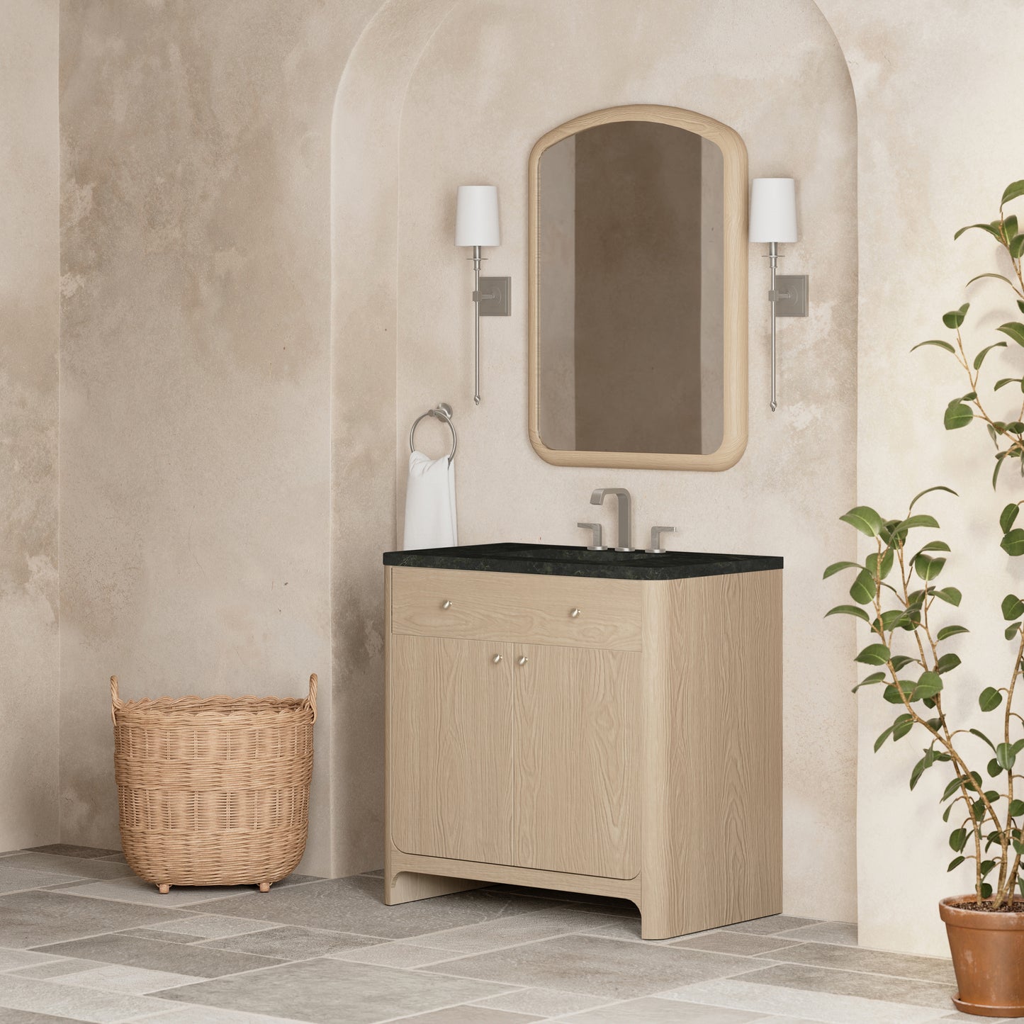 Renovate for Less Atlanta Gracyn 36" Single Vanity, Coastal Driftwood, w/ 3 CM Phantome Eclos Widespread Top