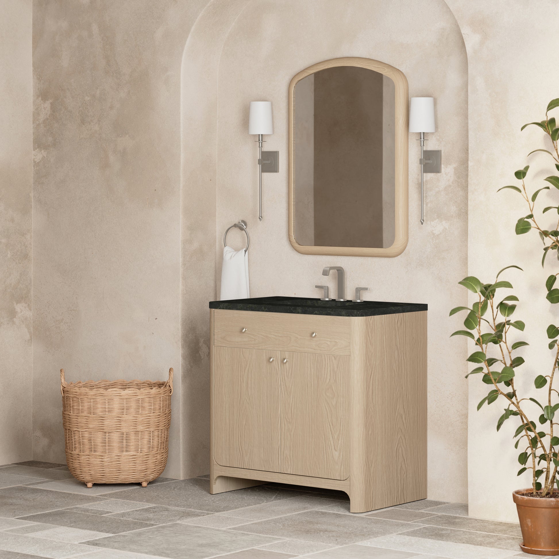 Renovate for Less Atlanta Gracyn 36" Single Vanity, Coastal Driftwood, w/ 3 CM Phantome Eclos Widespread Top