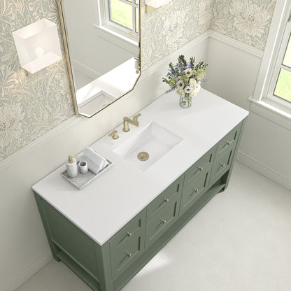 Renovate for Less Atlanta Breckenridge 60" Single Vanity, Smokey Celadon, w/ 3 CM White Zeus Quartz Top