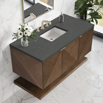Renovate for Less Atlanta Marcello 48" Single Vanity, Chestnut w/ 3 CM Charcoal Soapstone Silestone Top