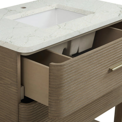 Lucian 36" Single Vanity, Pebble Oak w/ 3 CM Victorian Silver Silestone Top