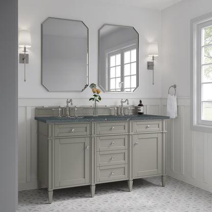 Renovate for Less Atlanta Brittany 60" Double Vanity, Urban Gray w/ 3 CM Parisien Bleu Silestone Top w/FreePower Wireless Charger
