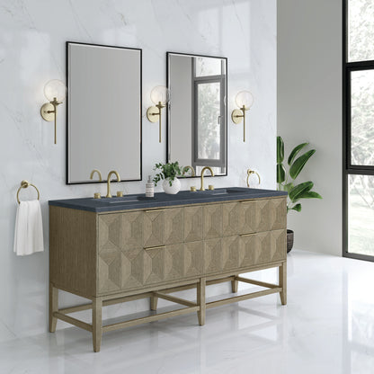Renovate for Less Atlanta Emmeline 72" Double Vanity, Pebble Oak w/ 3 CM Charcoal Soapstone Top