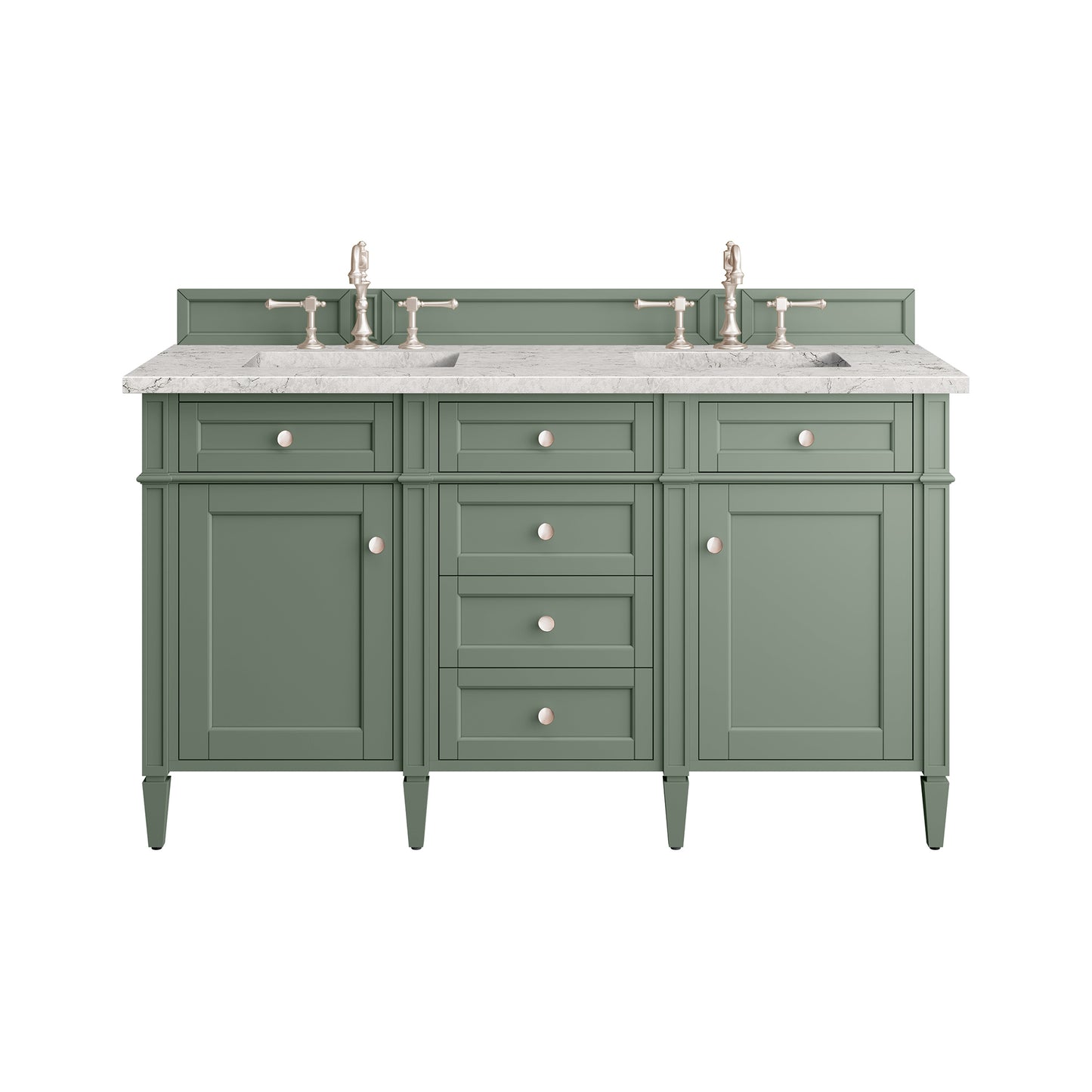 Renovate for Less Atlanta Brittany 60" Double Vanity, Smokey Celadon w/ 3 CM Eternal Jasmine Pearl Top w/FreePower Wireless Charger