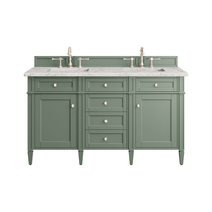 Renovate for Less Atlanta Brittany 60" Double Vanity, Smokey Celadon w/ 3 CM Eternal Jasmine Pearl Top w/FreePower Wireless Charger