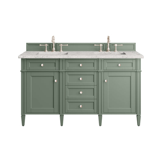 Renovate for Less Atlanta Brittany 60" Double Vanity, Smokey Celadon w/ 3 CM Eternal Jasmine Pearl Top w/FreePower Wireless Charger