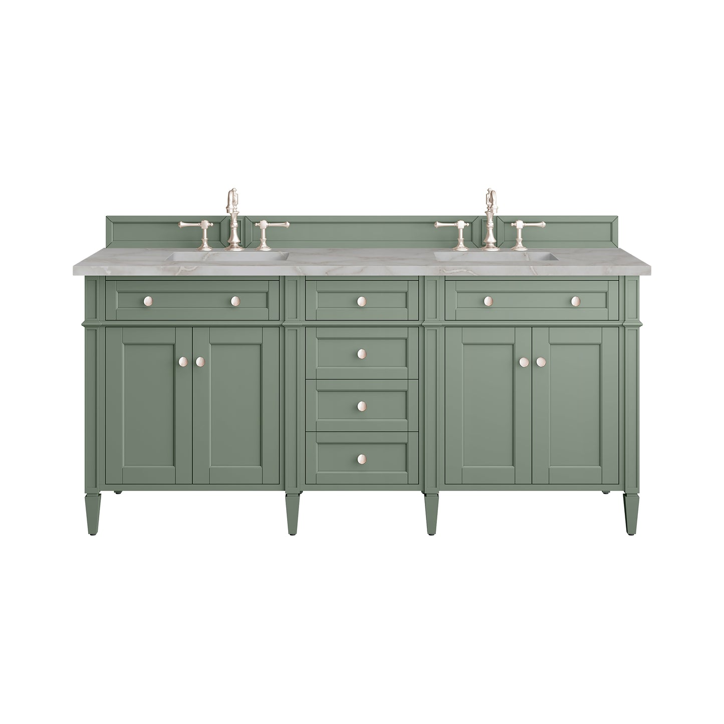 Renovate for Less Atlanta Brittany 72" Double Vanity, Smokey Celadon w/ 3 CM Victorian Silver Top