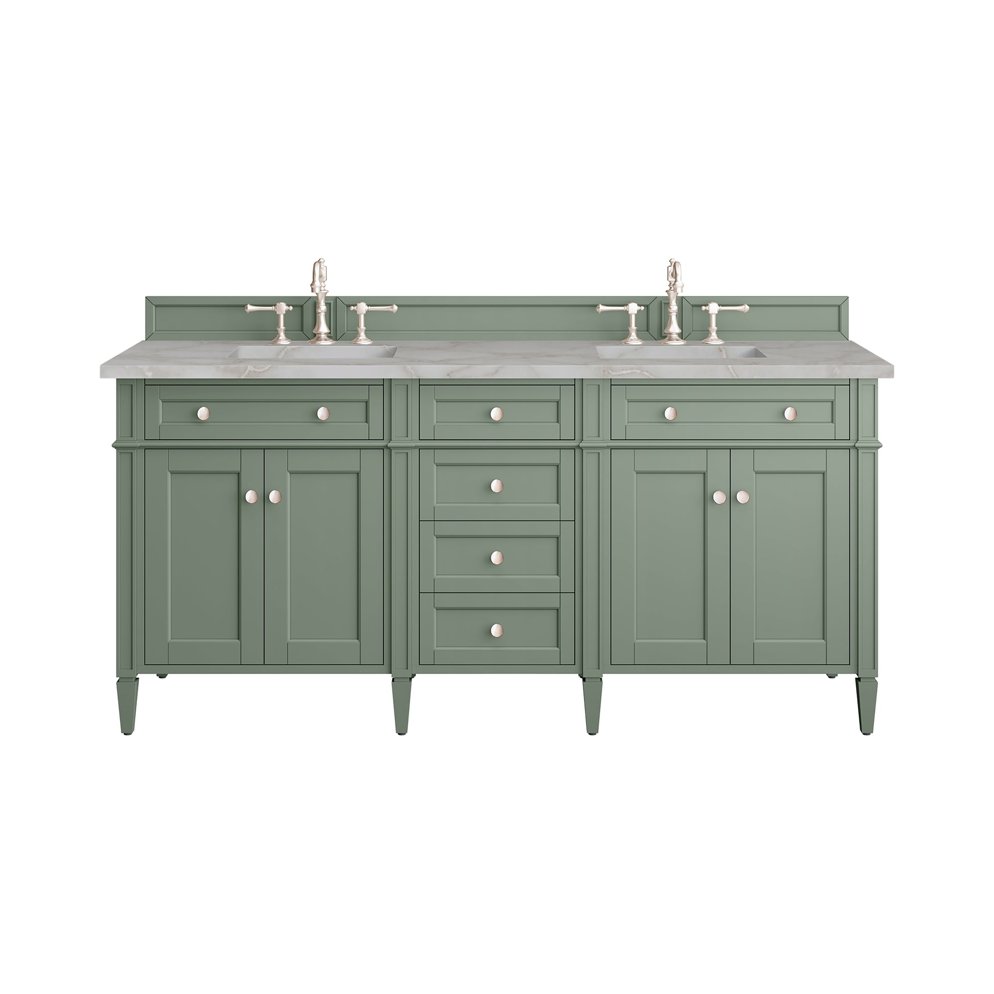 Renovate for Less Atlanta Brittany 72" Double Vanity, Smokey Celadon w/ 3 CM Victorian Silver Top