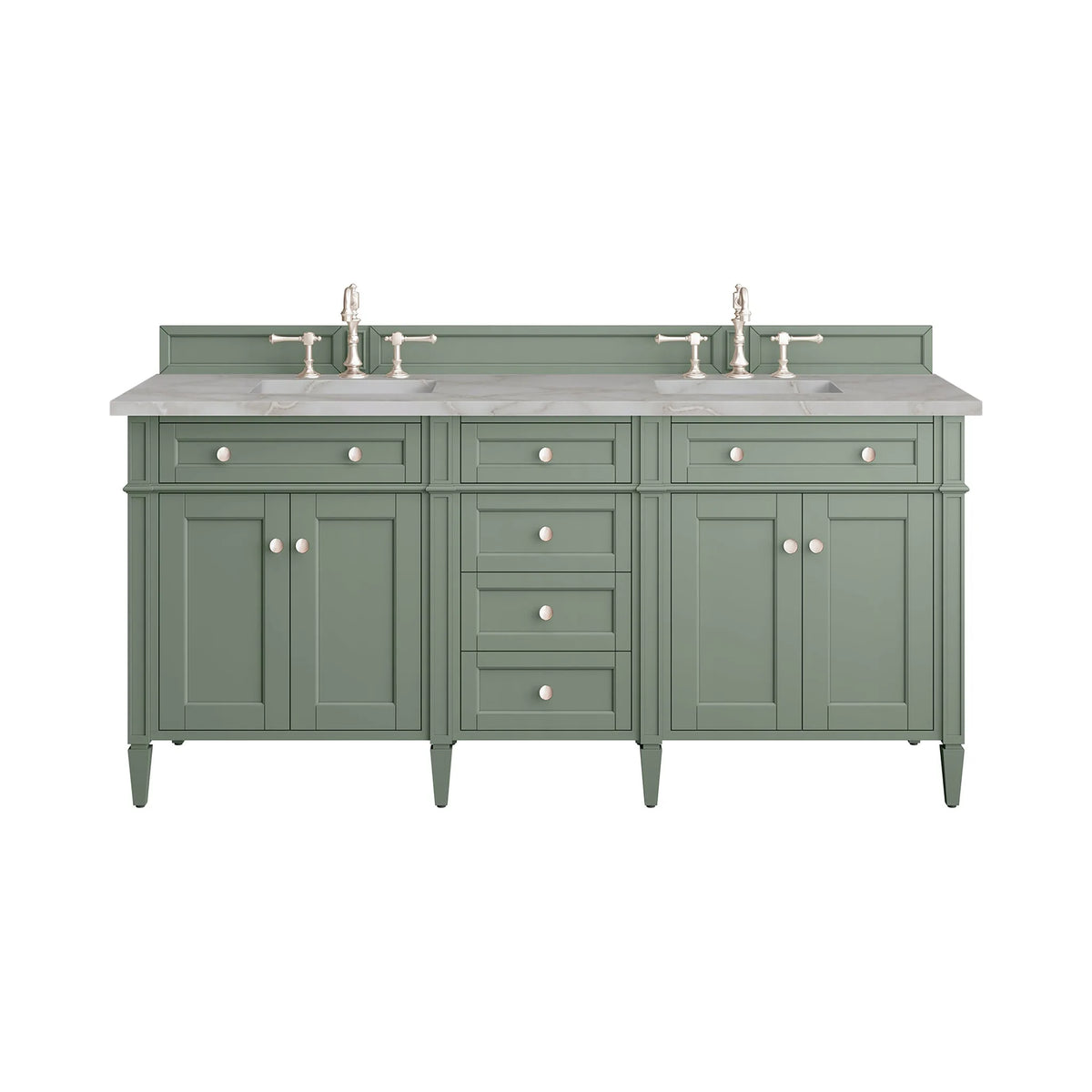 Brittany 72" Double Vanity, Smokey Celadon w/ 3 CM Victorian Silver Top