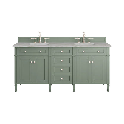 Brittany 72" Double Vanity, Smokey Celadon w/ 3 CM Victorian Silver Top