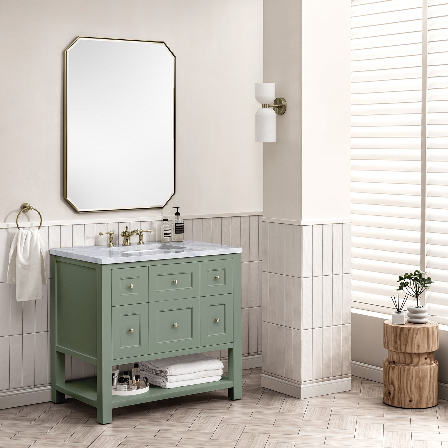 Renovate for Less Atlanta Breckenridge 36" Single Vanity, Smokey Celadon w/ 3 CM Carrara Marble Top