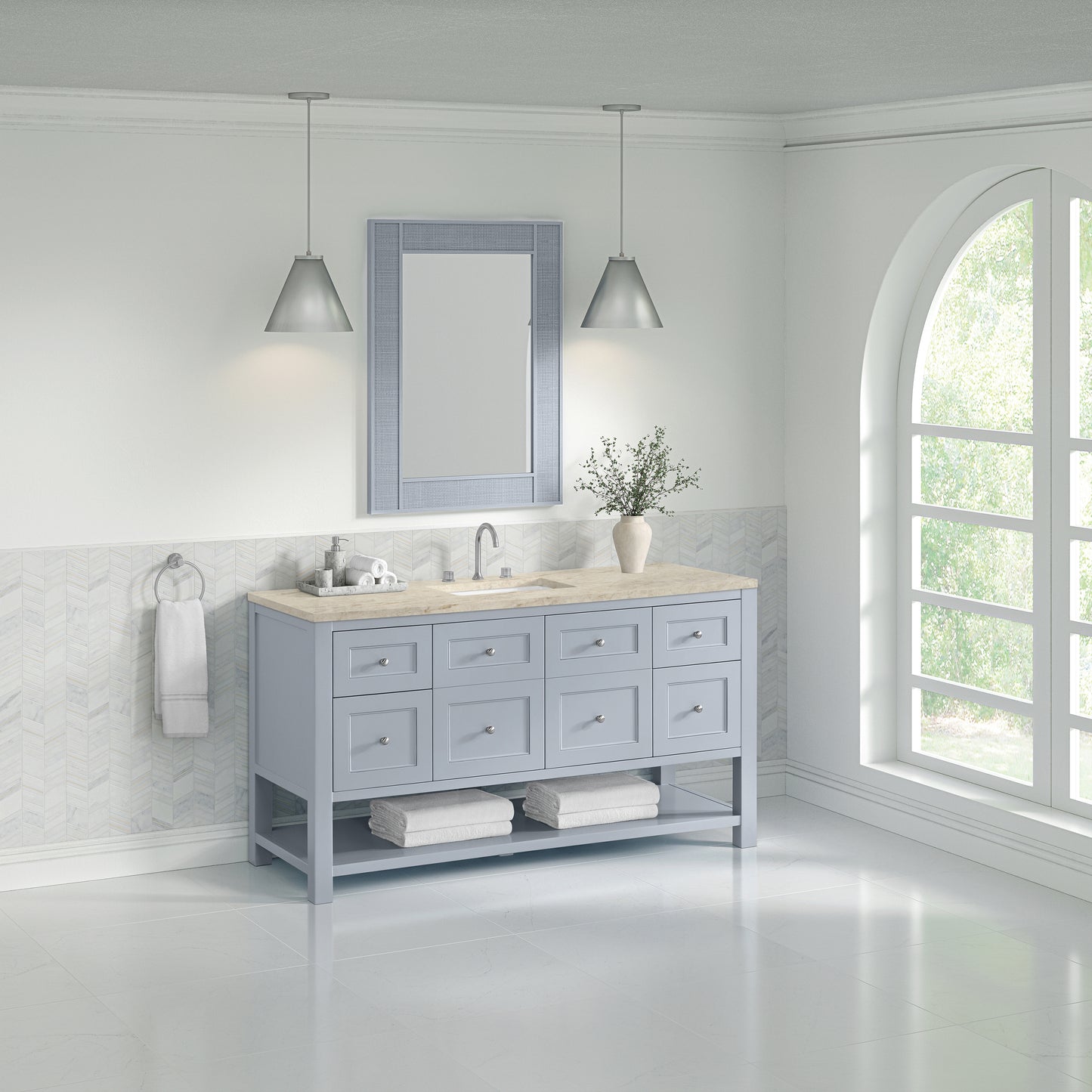 Renovate for Less Atlanta Breckenridge 60" Single Vanity, Serenity Blue, w/ 3 CM Tajnar Eclos Top