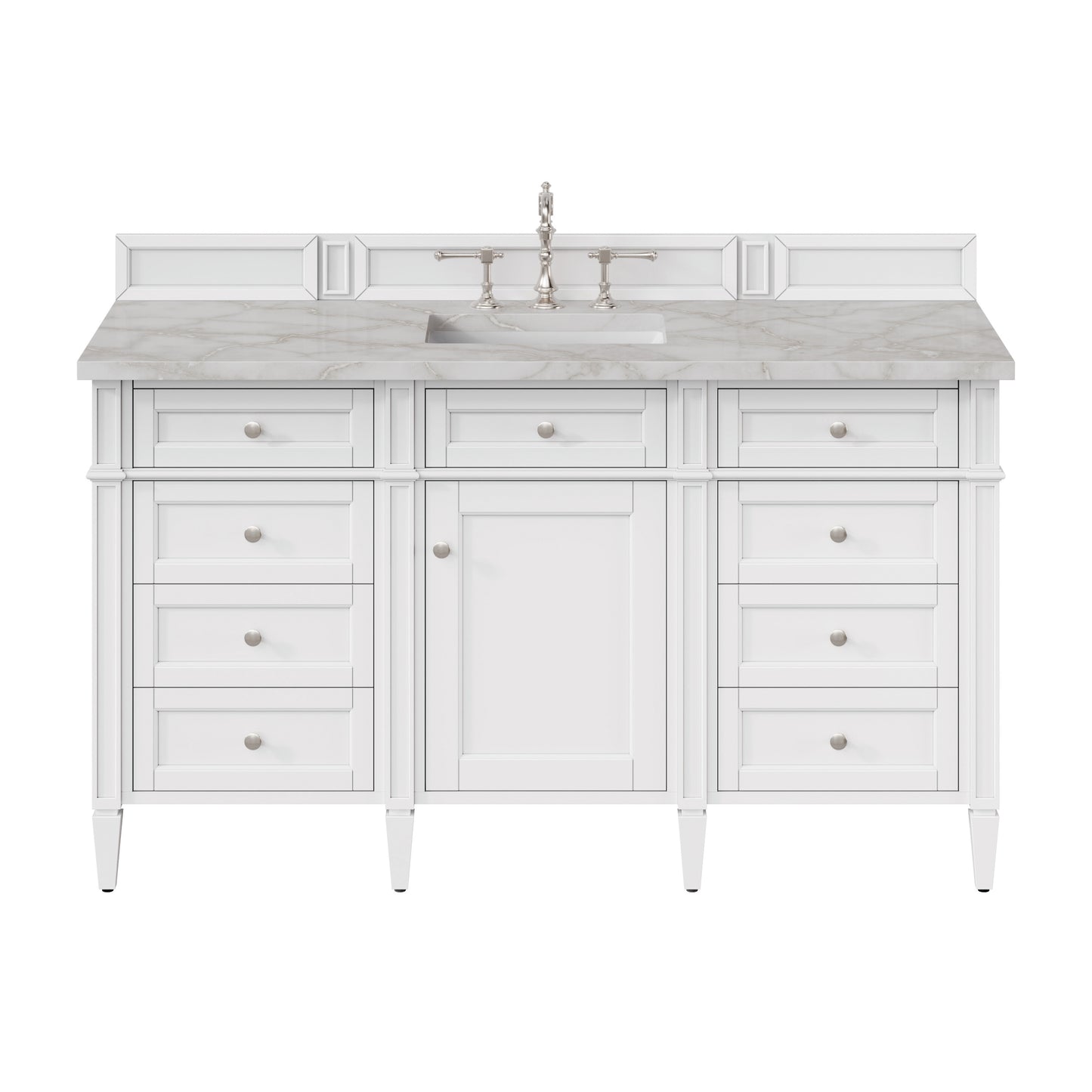 Renovate for Less Atlanta Brittany 60" Single Vanity, Bright White w/ 3 CM Victorian Silver Silestone Top w/FreePower Wireless Charger