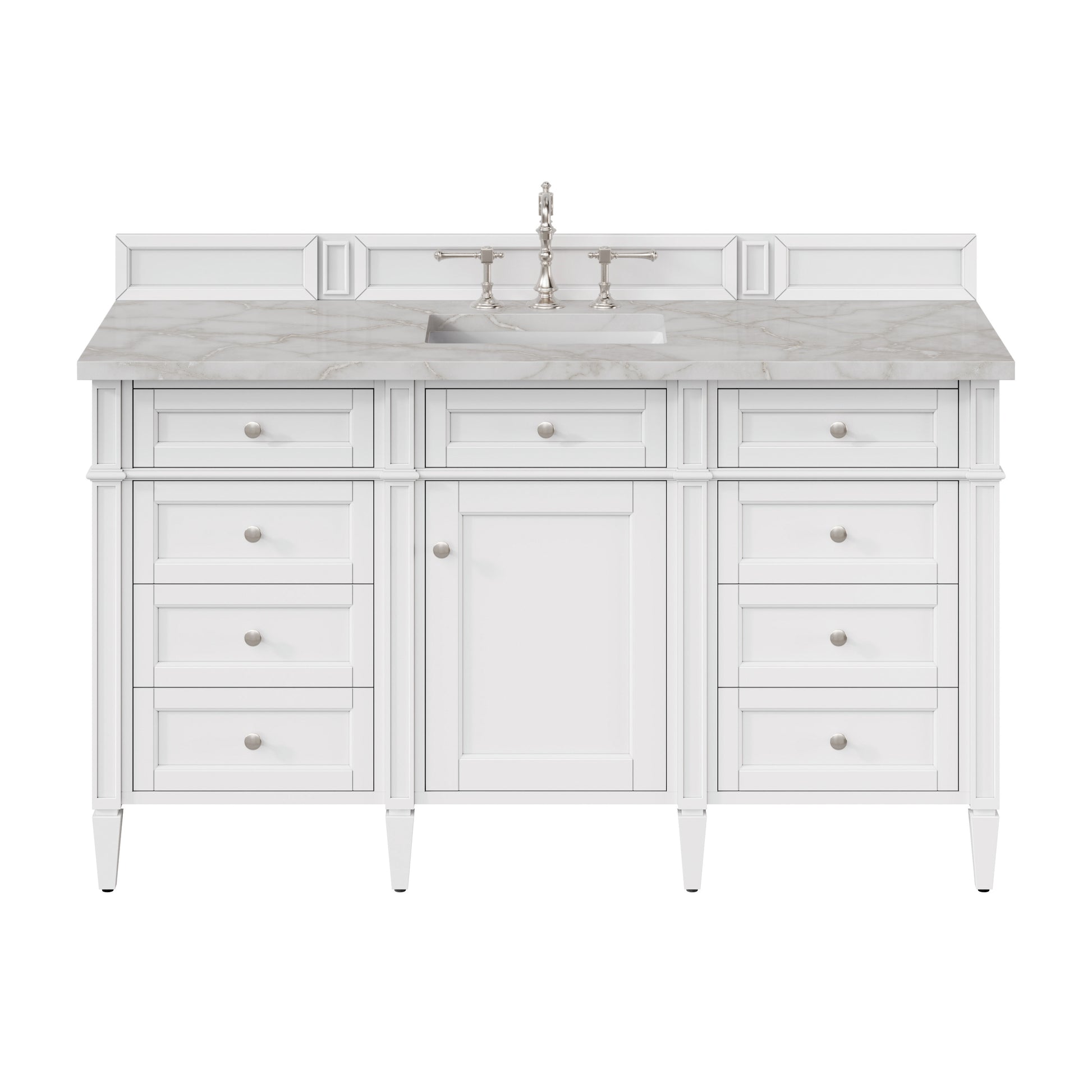 Renovate for Less Atlanta Brittany 60" Single Vanity, Bright White w/ 3 CM Victorian Silver Silestone Top w/FreePower Wireless Charger