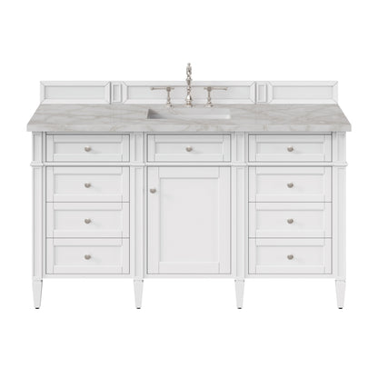 Renovate for Less Atlanta Brittany 60" Single Vanity, Bright White w/ 3 CM Victorian Silver Silestone Top w/FreePower Wireless Charger