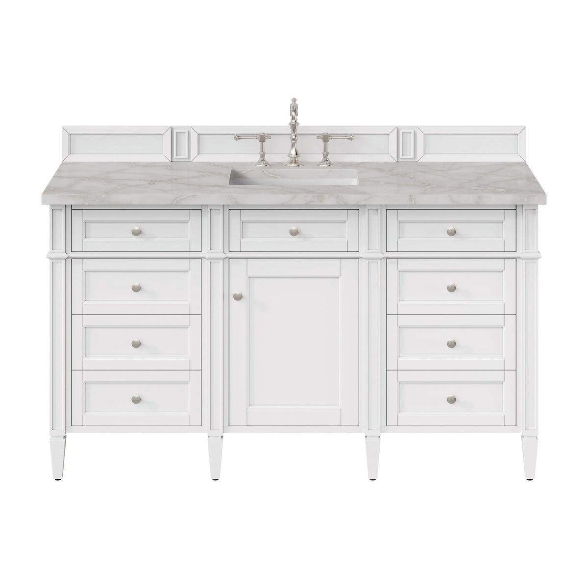Brittany 60" Single Vanity, Bright White w/ 3 CM Victorian Silver Silestone Top w/FreePower Wireless Charger