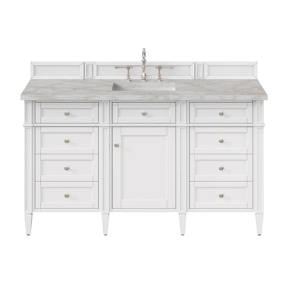 Brittany 60" Single Vanity, Bright White w/ 3 CM Victorian Silver Silestone Top w/FreePower Wireless Charger