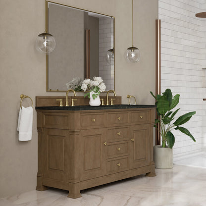 Brookfield 60" Double Vanity, Pecan, w/ 3 CM Phantome Eclos Top