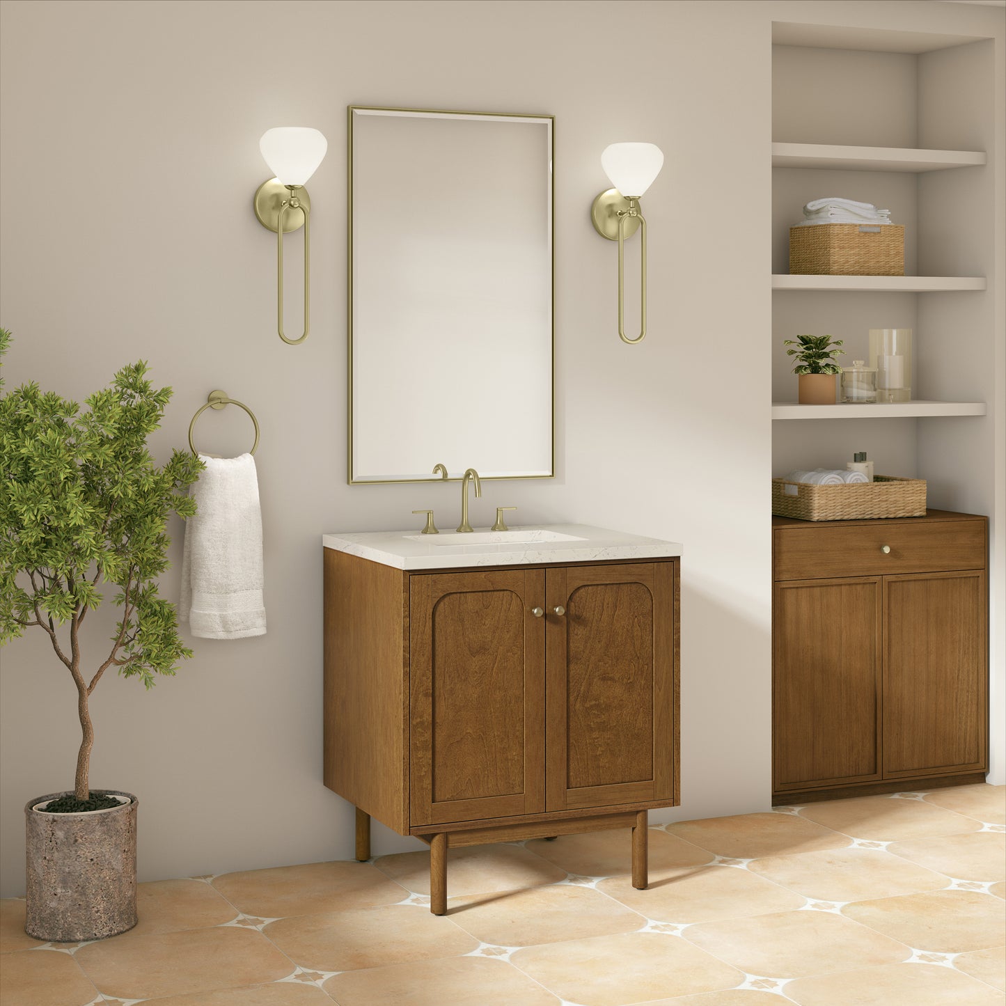 Renovate for Less Atlanta Laurent 30" Single Vanity, Honey Oak w/ 3 CM Siberian Silestone Top
