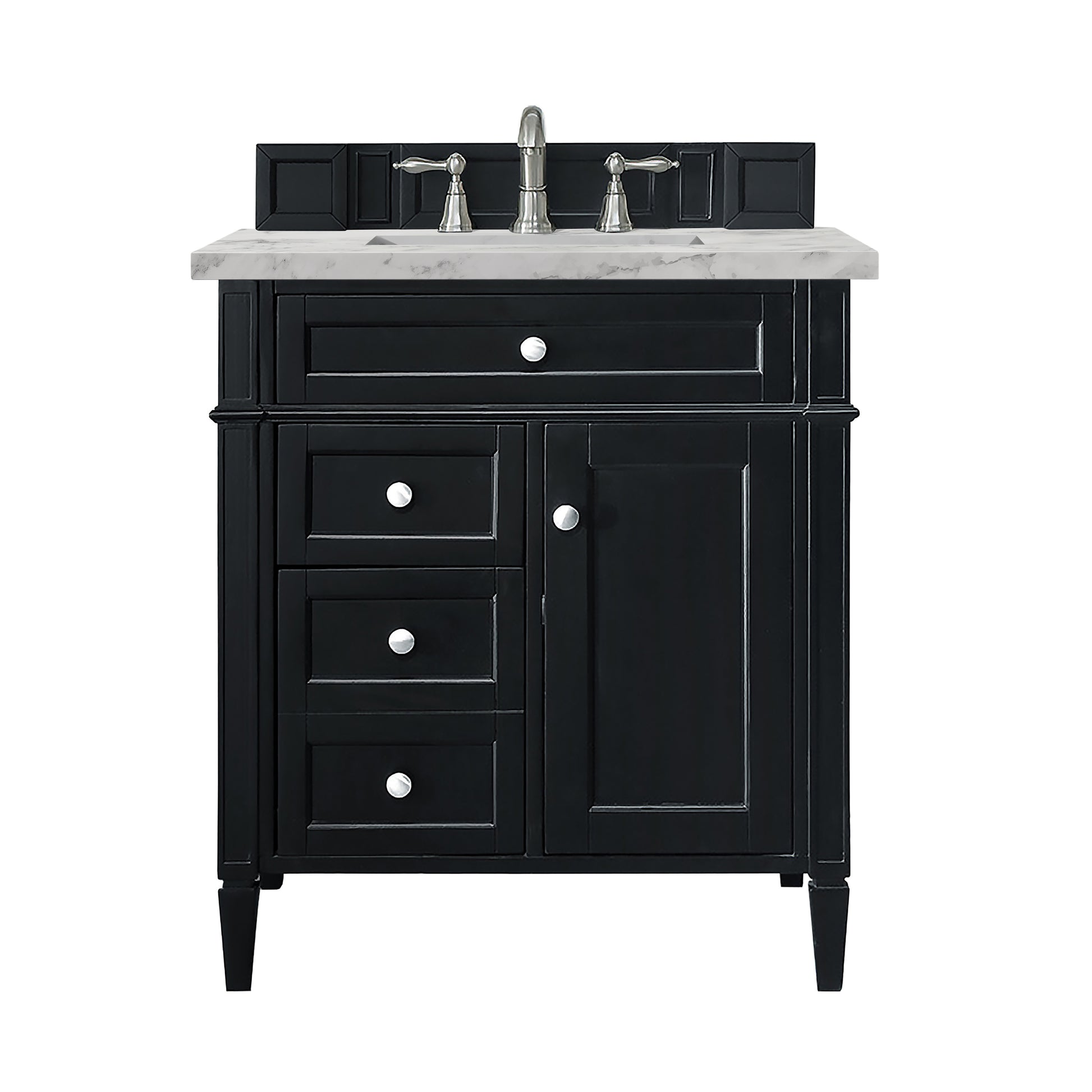Renovate for Less Atlanta Brittany 30" Single Vanity, Black Onyx w/ 3 CM Carrara Marble Top