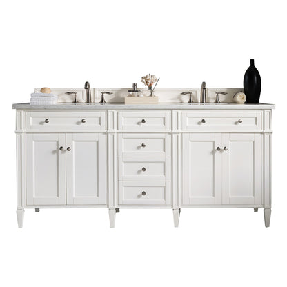 Renovate for Less Atlanta Brittany 72" Double Vanity, Bright White Vanity w/ 3 CM Eternal Jasmine Pearl Silestone Top w/FreePower Wireless Charger