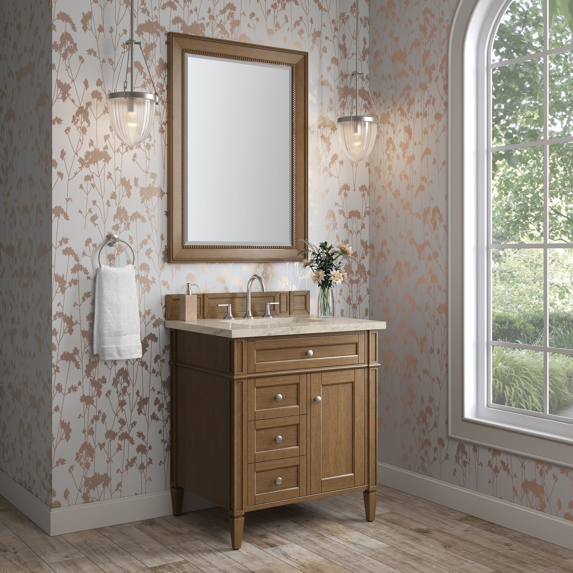 Renovate for Less Atlanta Brittany 30" Single Vanity, Saddle Brown, w/ 3 CM Tajnar Eclos Top