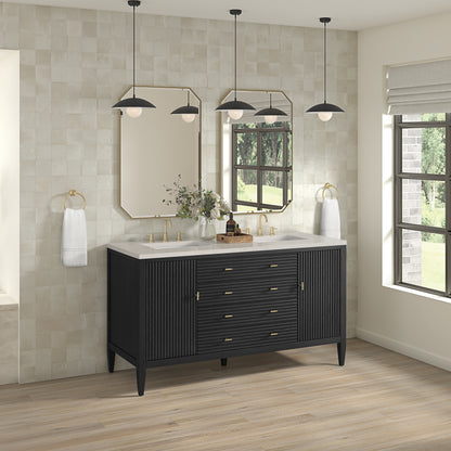 Renovate for Less Atlanta Myrrin 60" Double Vanity, Carbon Oak, w/ 3 CM Siberian Silestone Top