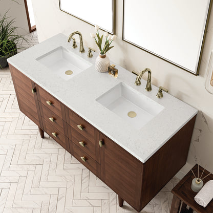 Renovate for Less Atlanta Amberly 60" Double Vanity, Mid-Century Walnut w/ 3 CM Lime Delight Top