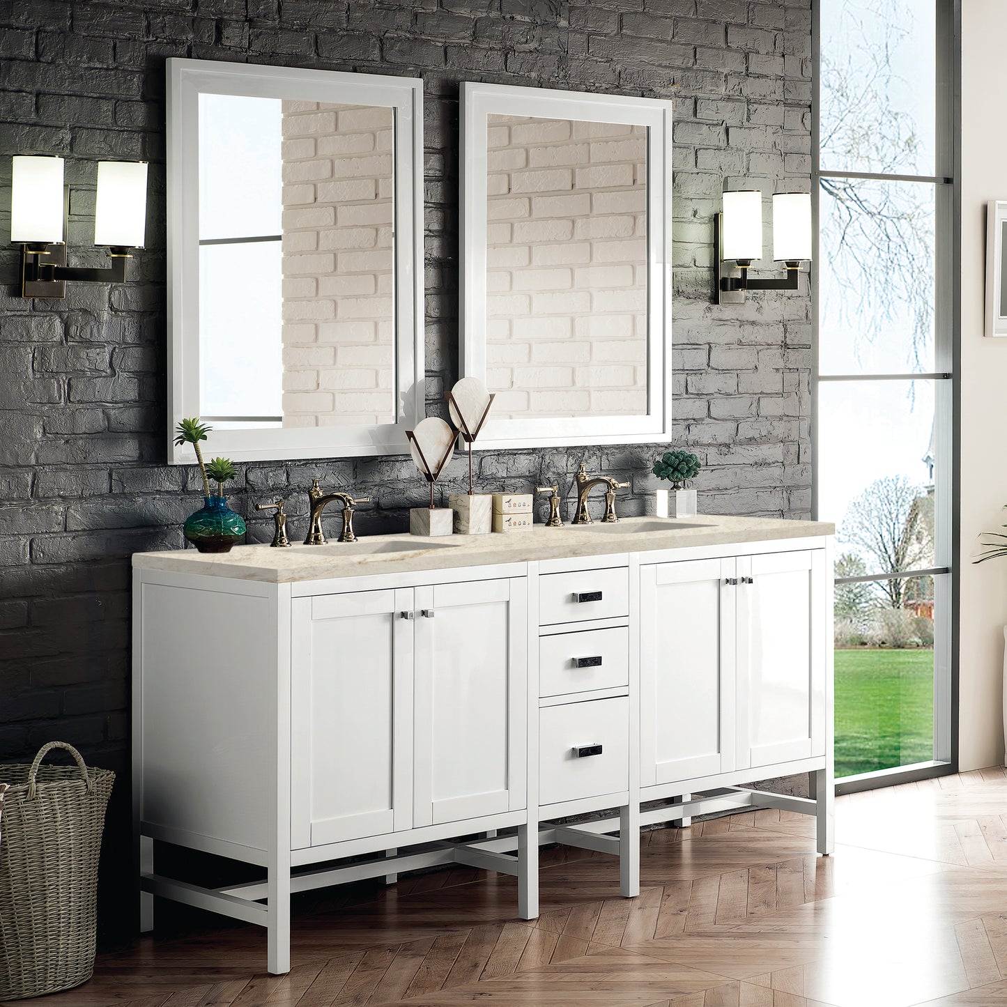 Renovate for Less Atlanta Addison 72" Double Vanity, Glossy White, w/ 3 CM Tajnar Eclos Top