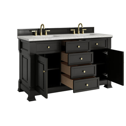 Renovate for Less Atlanta Brookfield 60" Double Vanity, Black Onyx w/3 CM Eternal Jasmine Pearl Silestone Top