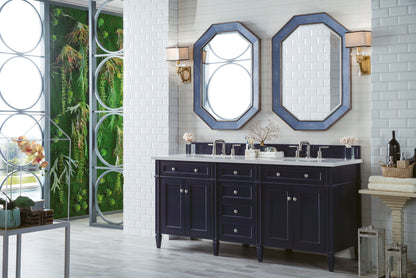 Renovate for Less Atlanta Brittany 72" Double Vanity, Victory Blue w/ 3 CM Eternal Jasmine Pearl Silestone Top w/FreePower Wireless Charger