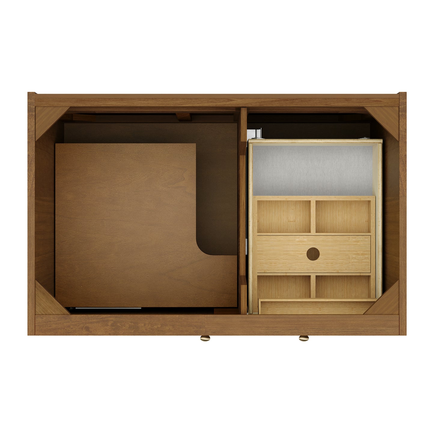 Renovate for Less Atlanta Laurent 36" Single Vanity, Honey Oak w/ Single Hole 3 CM White Zeus Silestone Top and Matching Backsplash