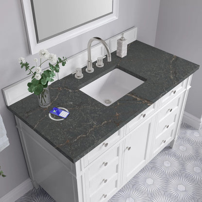 Brittany 48" Single Vanity, Bright White w/ 3 CM Parisien Bleu Silestone Top w/FreePower Wireless Charger