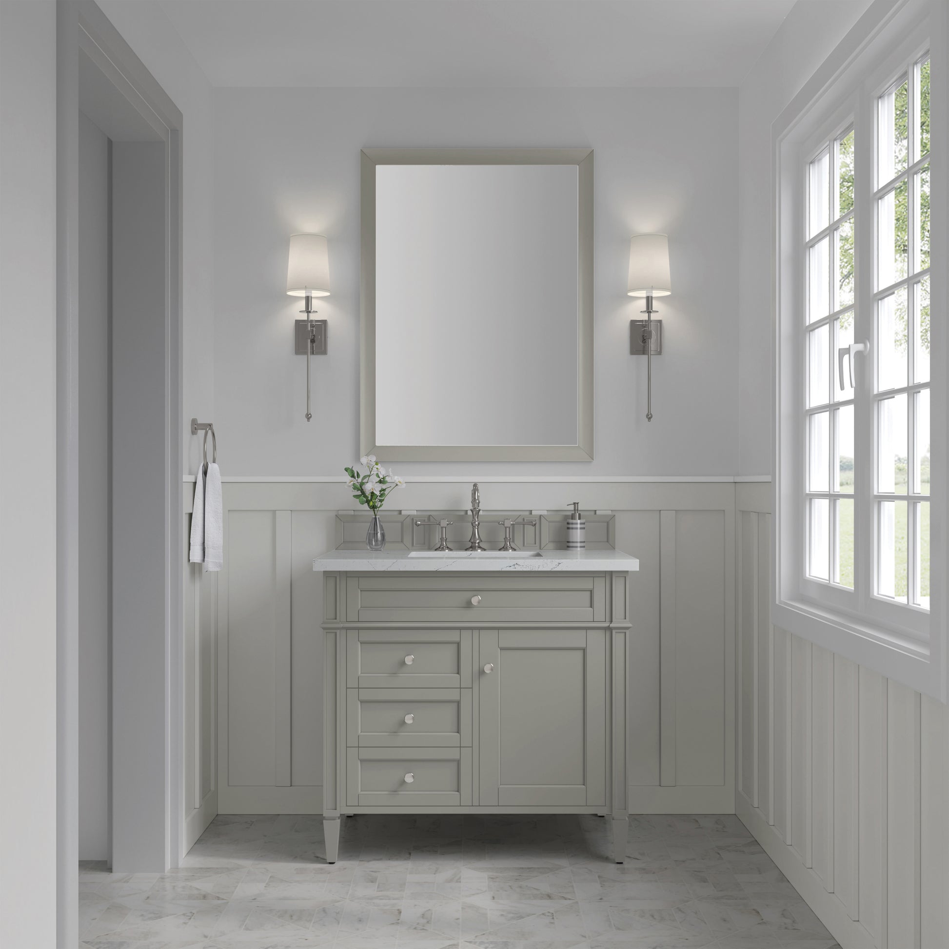 Renovate for Less Atlanta Brittany 36" Single Vanity, Urban Gray w/ 3 CM Ethereal Noctis Silestone Top