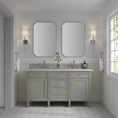 Renovate for Less Atlanta Brittany 60" Double Vanity, Urban Gray, w/ 3 CM Siberian Silestone Top w/FreePower Wireless Charger
