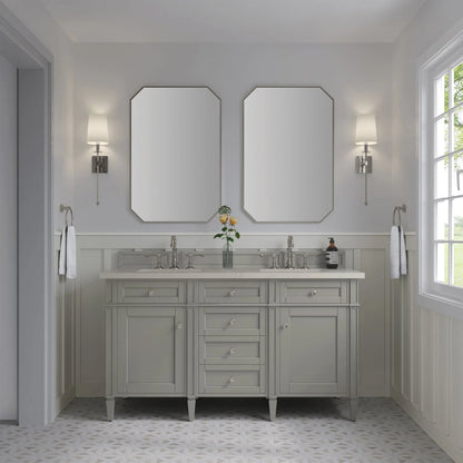 Brittany 60" Double Vanity, Urban Gray, w/ 3 CM Siberian Silestone Top w/FreePower Wireless Charger
