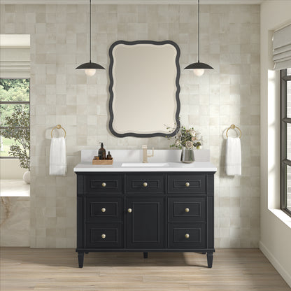 Renovate for Less Atlanta Lorelai 48" Single Vanity, Black Onyx w/ Single Hole 3 CM White Zeus Silestone Top & Backsplash