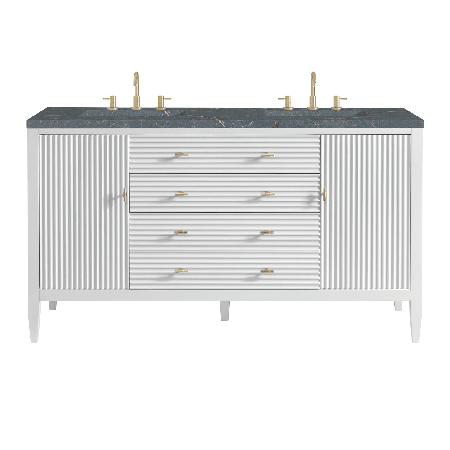 Renovate for Less Atlanta Myrrin 60" Double Vanity, Bright White w/ 3 CM Parisien Bleu Silestone Top w/FreePower Wireless Charger