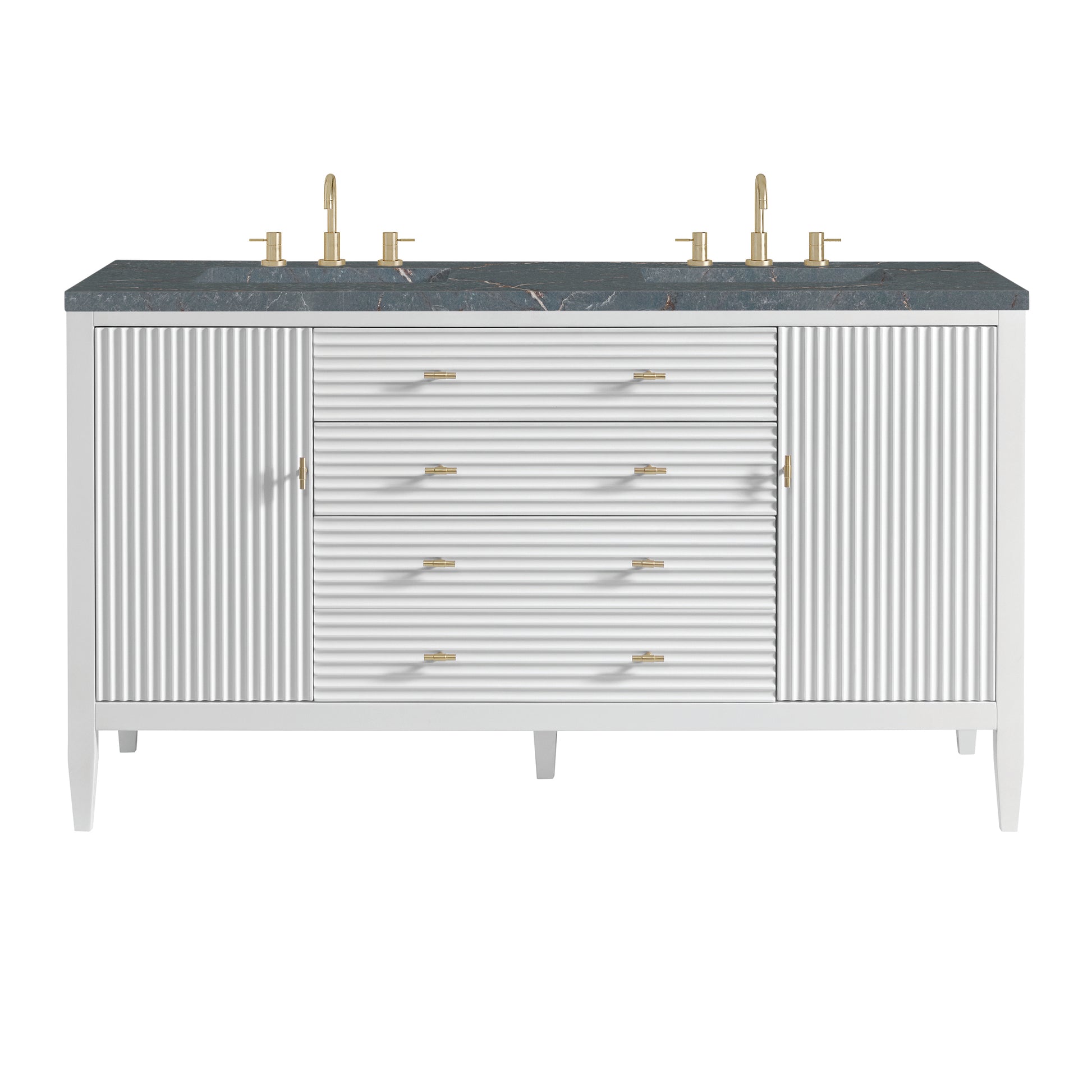 Renovate for Less Atlanta Myrrin 60" Double Vanity, Bright White w/ 3 CM Parisien Bleu Silestone Top w/FreePower Wireless Charger