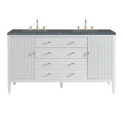 Renovate for Less Atlanta Myrrin 60" Double Vanity, Bright White w/ 3 CM Parisien Bleu Silestone Top w/FreePower Wireless Charger