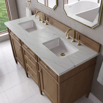 Renovate for Less Atlanta Brittany 60" Double Vanity, Pecan w/ 3 CM Ethereal Noctis Silestone Top