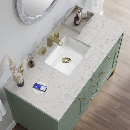 Renovate for Less Atlanta Chicago 48" Single Vanity, Smokey Celadon, w/ 3 CM Eternal Jasmine Pearl Silestone® Top w/FreePower Wireless Charger