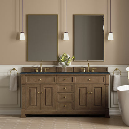Renovate for Less Atlanta Brookfield 72" Double Vanity, Pecan, w/ 3 CM Charcoal Soapstone Silestone Top
