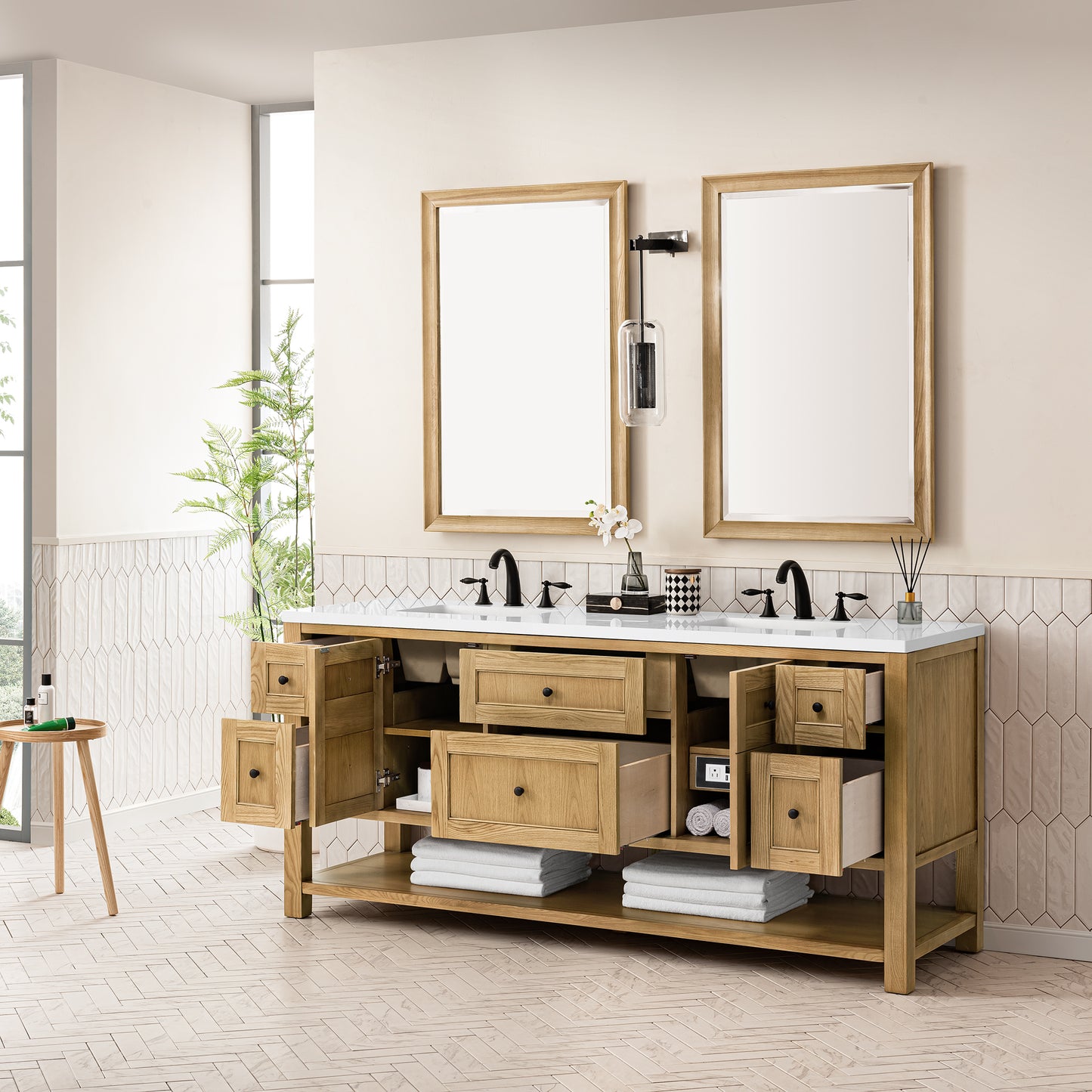 Renovate for Less Atlanta Breckenridge 72" Double Vanity, Light Natural Oak w/ 3 CM White Zeus Top