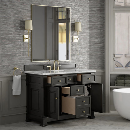 Brookfield 48" Single Vanity, Black Onyx w/3 CM Carrara White Marble Top
