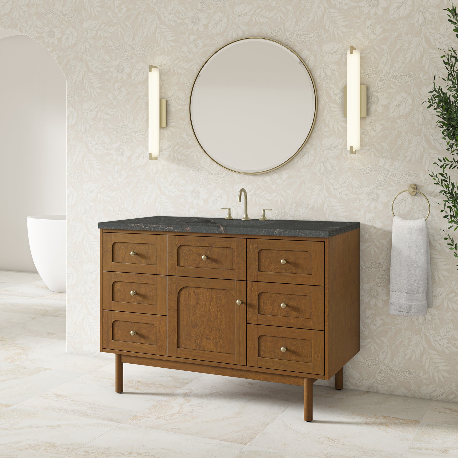 Renovate for Less Atlanta Laurent 48" Single Vanity, Honey Oak w/ 3 CM Parisien Bleu Silestone Top