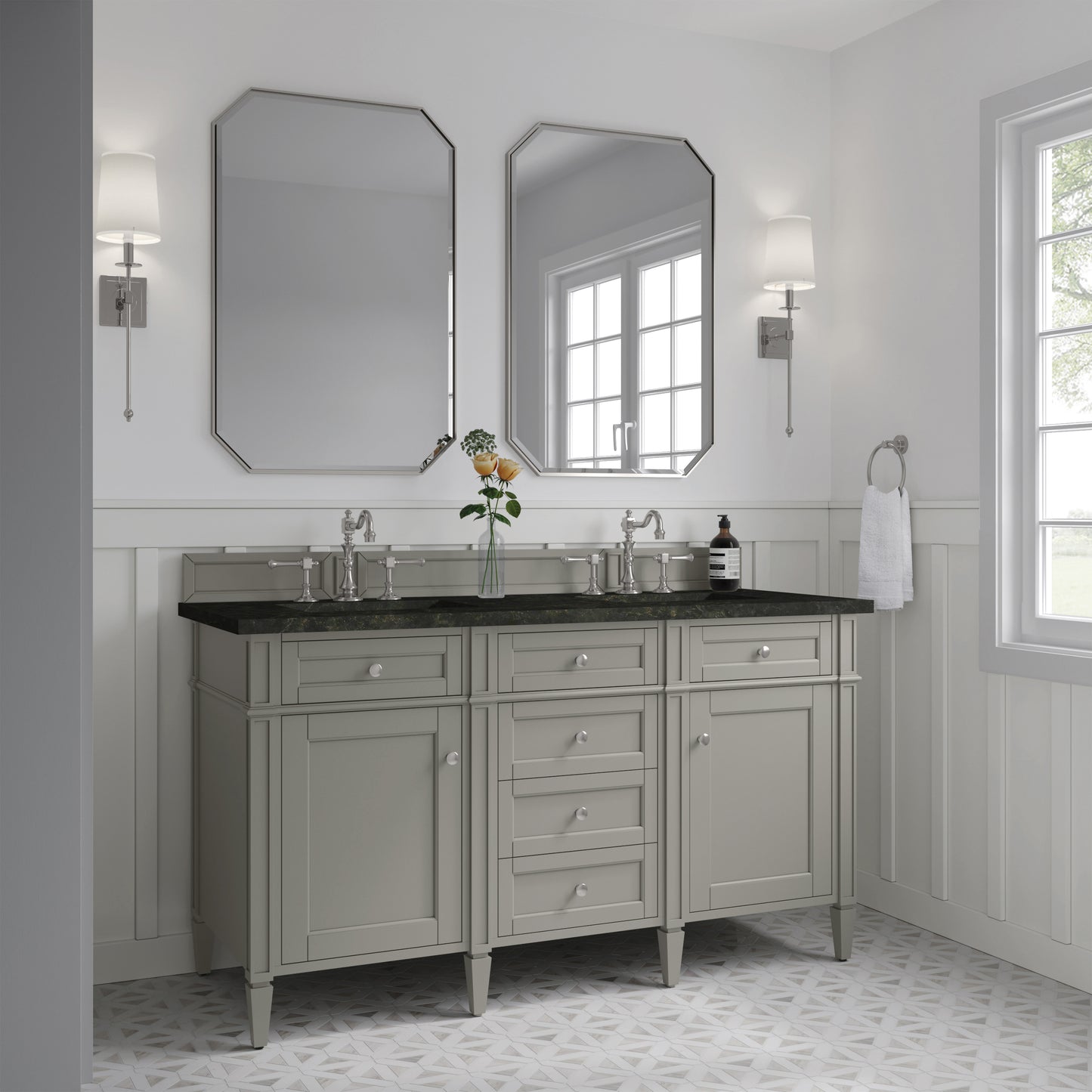 Renovate for Less Atlanta Brittany 60" Double Vanity, Urban Gray, w/ 3 CM Phantome Eclos Top