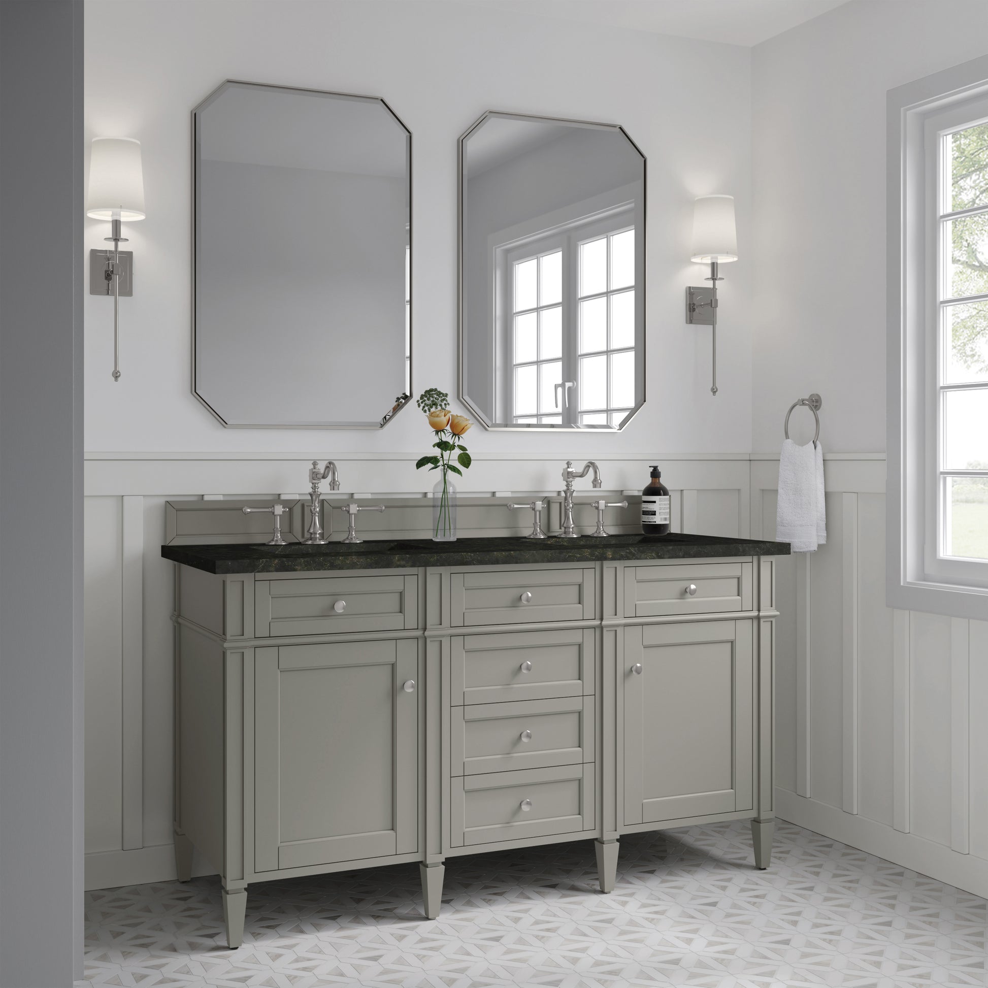 Renovate for Less Atlanta Brittany 60" Double Vanity, Urban Gray, w/ 3 CM Phantome Eclos Top