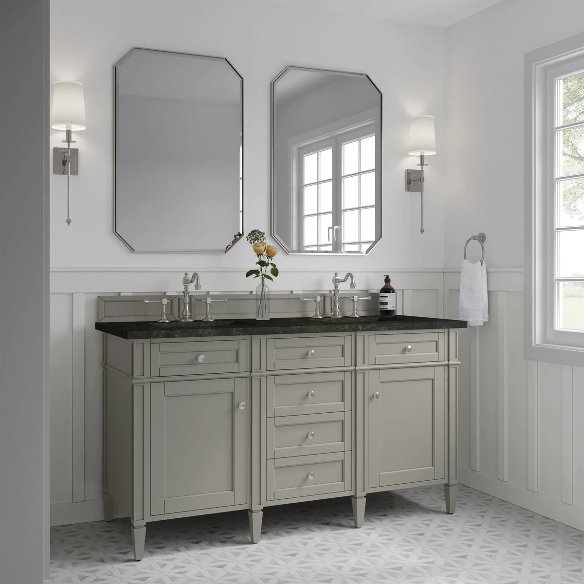 Brittany 60" Double Vanity, Urban Gray, w/ 3 CM Phantome Eclos Top